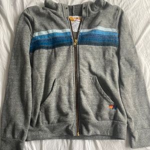 Aviator Nation Kids 5 Stripe Heather grey/blue Zip Up Hoodie
